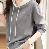 Color Block Drawstring Hooded Faux Layered Sweatshirt