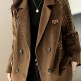 Fashionable Plaid Patchwork Wool Blend Coat