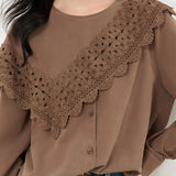 Lace Patchwork Crew Neck Shirt