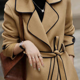 Lapel Collar Belted Bi-Color Coat - 2 Colors Available