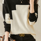 Casual Comfortable Dual-Tone Crew Neck Knit Sweater