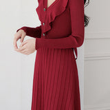 Elegant Ruffle Hem Knit Midi Dress