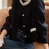 Chanel-Style Lace Trim Cropped Jacket