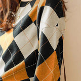 Color Block Argyle Knit Sweater