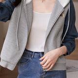 Hooded Zip-Up Denim Contrast Jacket