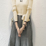 Turtleneck Knit Patchwork Plaid Midi Dress