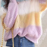 Casual Color Block Hollow Knit Design Sweater