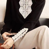 Lace and Pearl Embellished Knit Sweater