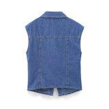 Skipper Collar Gathered Denim Gilet