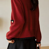 V-neck color-blocked Chanel-style long-sleeved knitted sweater