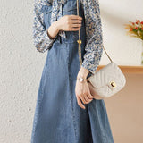 Floral Print Denim Patchwork Dress