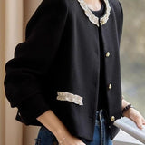 Chanel-Style Lace Trim Cropped Jacket