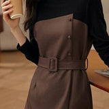 Elegant Midi-Length Long Sleeve Dress with Waist Belt