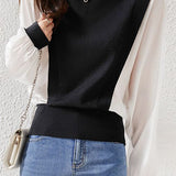 Loose Fit Chiffon Panel Batwing Sweater