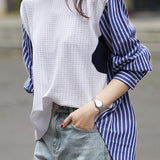 Striped Contrast Open Knit Shirt