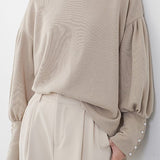 Hoodie with pearl buttons, loose lantern sleeves