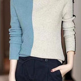 Color-Block Crew Neck Sweater Top