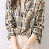 Applique Decor Check Pattern Casual Shirt