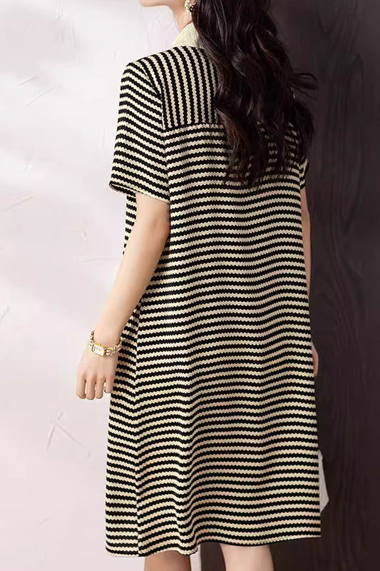 Shirt color striped pattern shift short sleeve dress