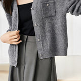 Chanel-Inspired V-Neck Rib Hem Knit Cardigan