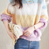 Casual Color Block Hollow Knit Design Sweater