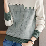 Color Block Plaid Knit Sweater