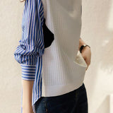 Striped Contrast Open Knit Shirt