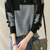 Casual Comfortable Dual-Tone Crew Neck Knit Sweater