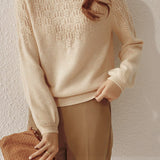 Solid Color hollow knit design Crochet Crew Neck Base Layer