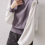 Loose Fit Chiffon Panel Batwing Sweater