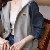 Hooded Zip-Up Denim Contrast Jacket