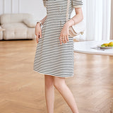 Polo Collar Striped Tuck-In Dress