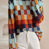 Turtle Neck Check Knit Top