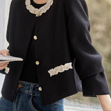 Chanel-Style Lace Trim Cropped Jacket