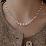 French-style gradient pearl collarbone necklace