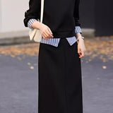 Shirt Collar Color-Block Two-Piece Set