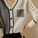 V-Neck Houndstooth Knit Cardigan