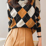 Color Block Argyle Knit Sweater