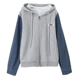 Hooded Zip-Up Denim Contrast Jacket