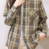 Applique Decor Check Pattern Casual Shirt