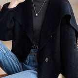 Lapel Collar Melton Knit Drop Shoulder Jacket