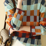 Turtle Neck Check Knit Top