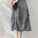 Asymmetrical Contrast Ruffle Decor Long Check Skirt