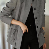 Woven Retro Gray Houndstooth Tie-Waist Jacket