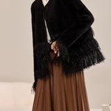 Fringed Knit Oversized Long Sleeve Cardigan