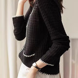 Color-Block V-Neck Knit Top in Chanel Style