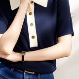 Bi-Color Simple Polo Knit Top