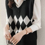 Casual V-Neck Diamond Pattern Knit Vest - 3 Colors Available