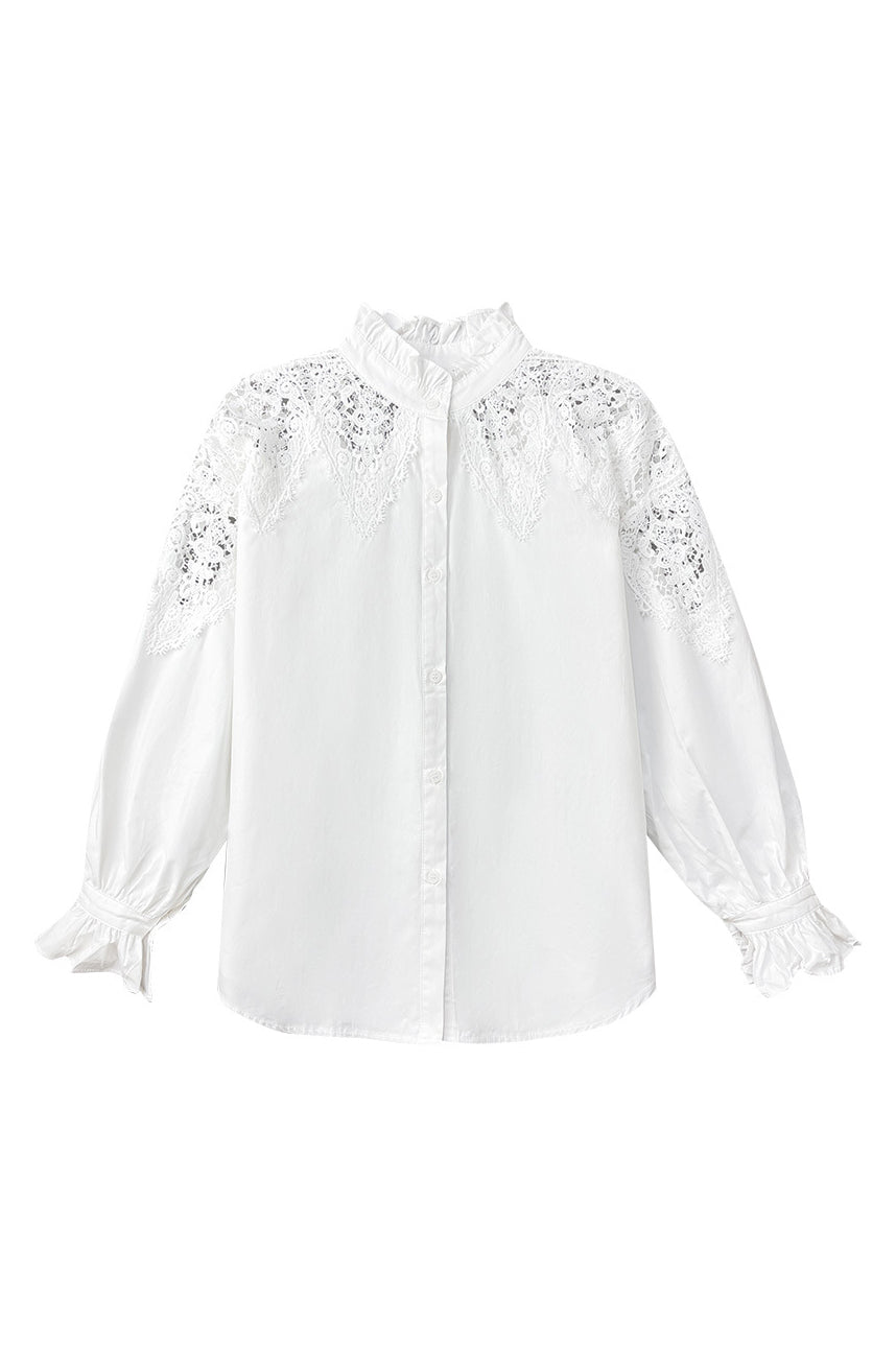 Ruffle collar lace switching feminine blouse