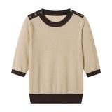 Bi-Color Hem Button Decor Knit Top - 3 Colors Available